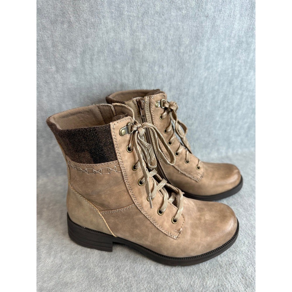 Earth Origins Womens 8M Tan Leather Lace Up Side Zip Combat‎ Ankle Boots - Picture 3 of 14